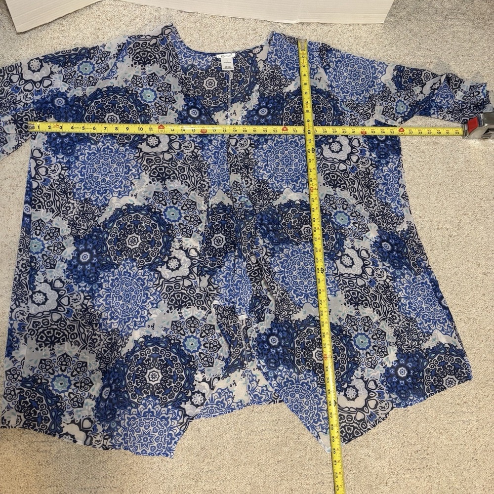 K. Jordan Boho Blue Patterned Kimono Tunic Sheer Cover Up Festival Beach Pool 5X - Picture 6 of 7